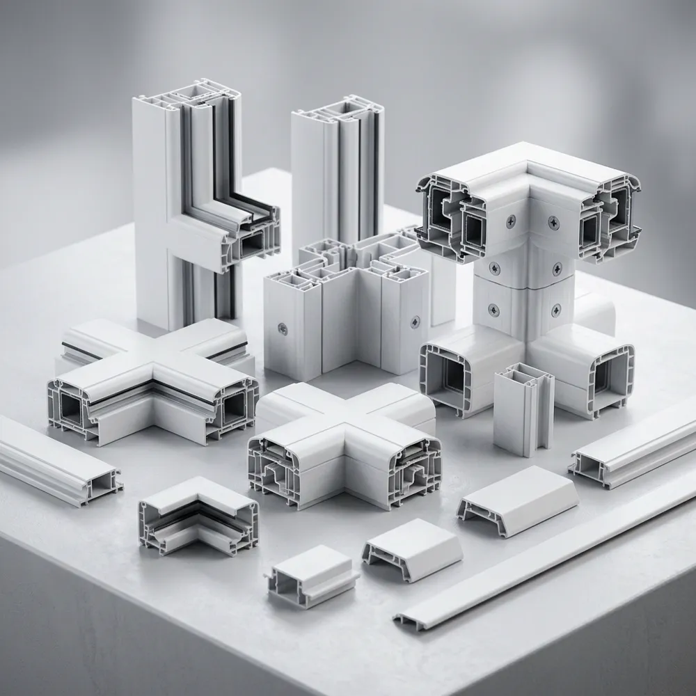 Auxiliary UPVC profile sections - connectors adapters and joinery