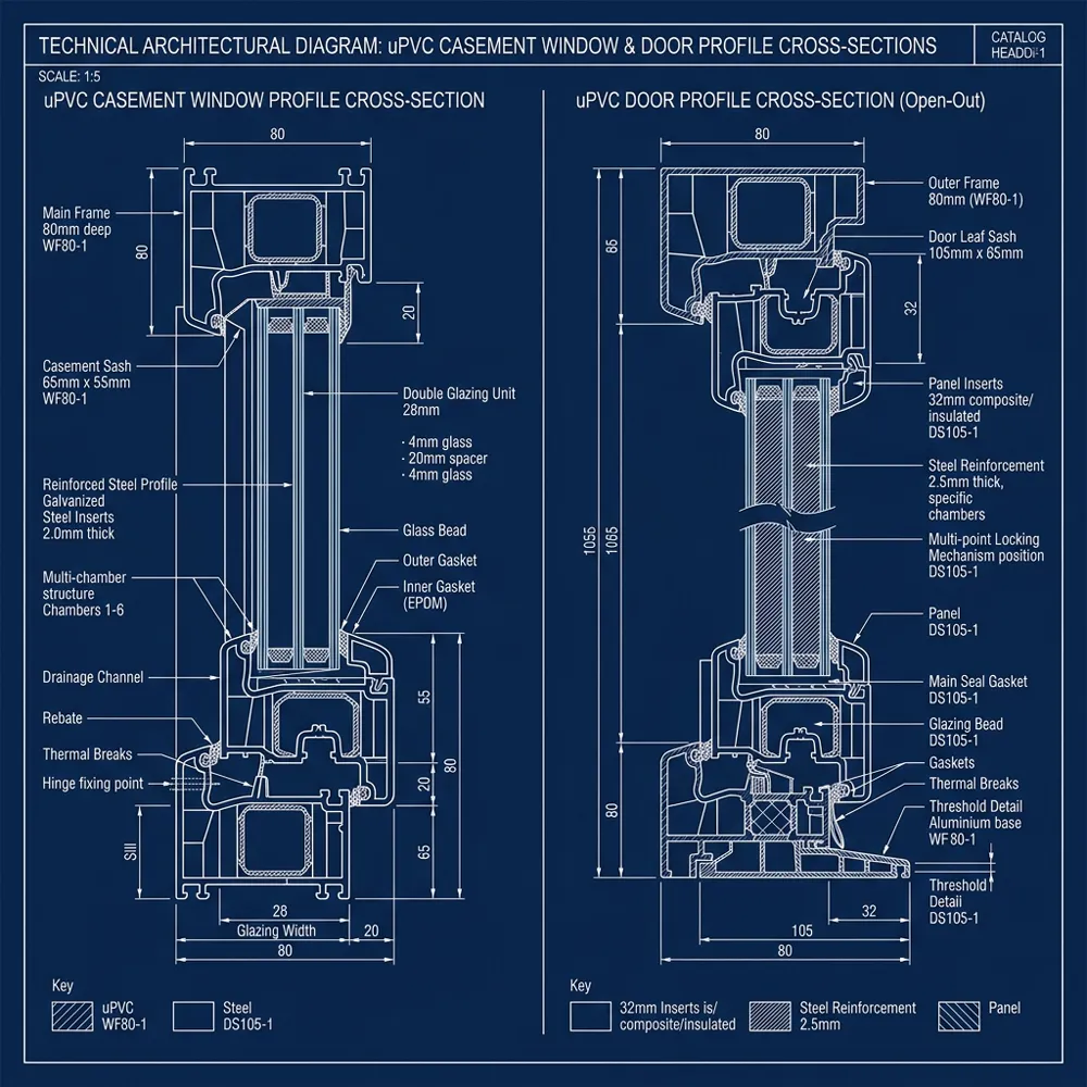 Casement UPVC Series Technical Diagrams